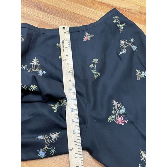 Talbots Women's 8P Black Pant Silk Crop Embroidered Floral Zipper Summer Casual - Picture 5 of 8